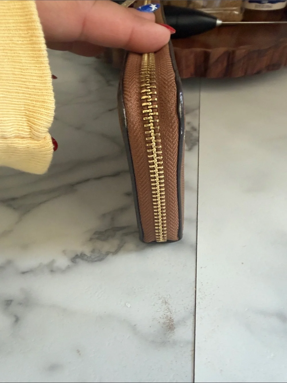 Michael Kors Brown Saffiano Zip Around Wallet with Gold Logo